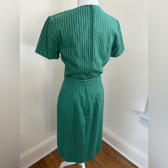 Vintage Suzy Perette Green Striped Dress and Overcoat Set size Small - Picture 5 of 11